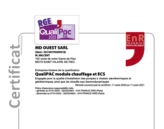 Certificat QualiPAC MD Ouest